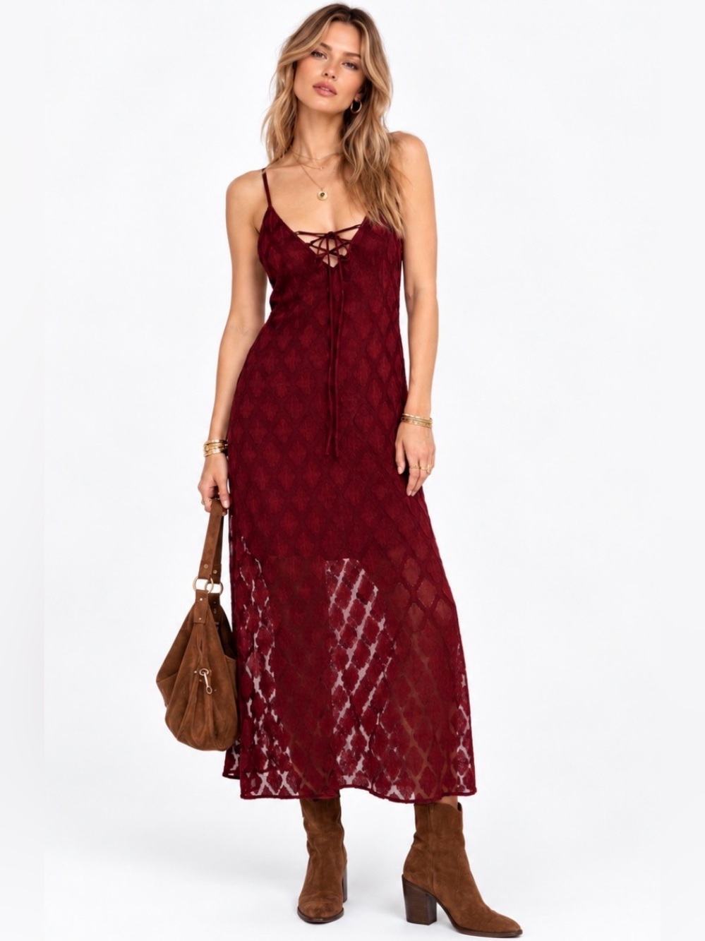 Band of the Free by Band of Gypsies Lila Midi Dress in Merlot
